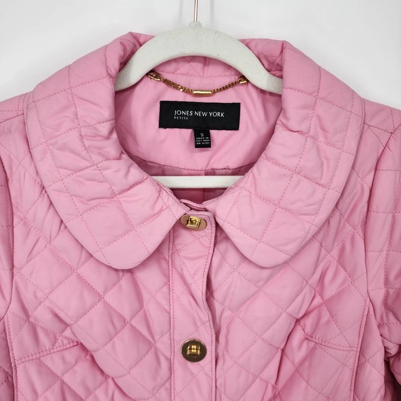 Jones New York Quilted Jacket SP Diamond Barbiecore Lightweight Button Pink Gold - Picture 6 of 12